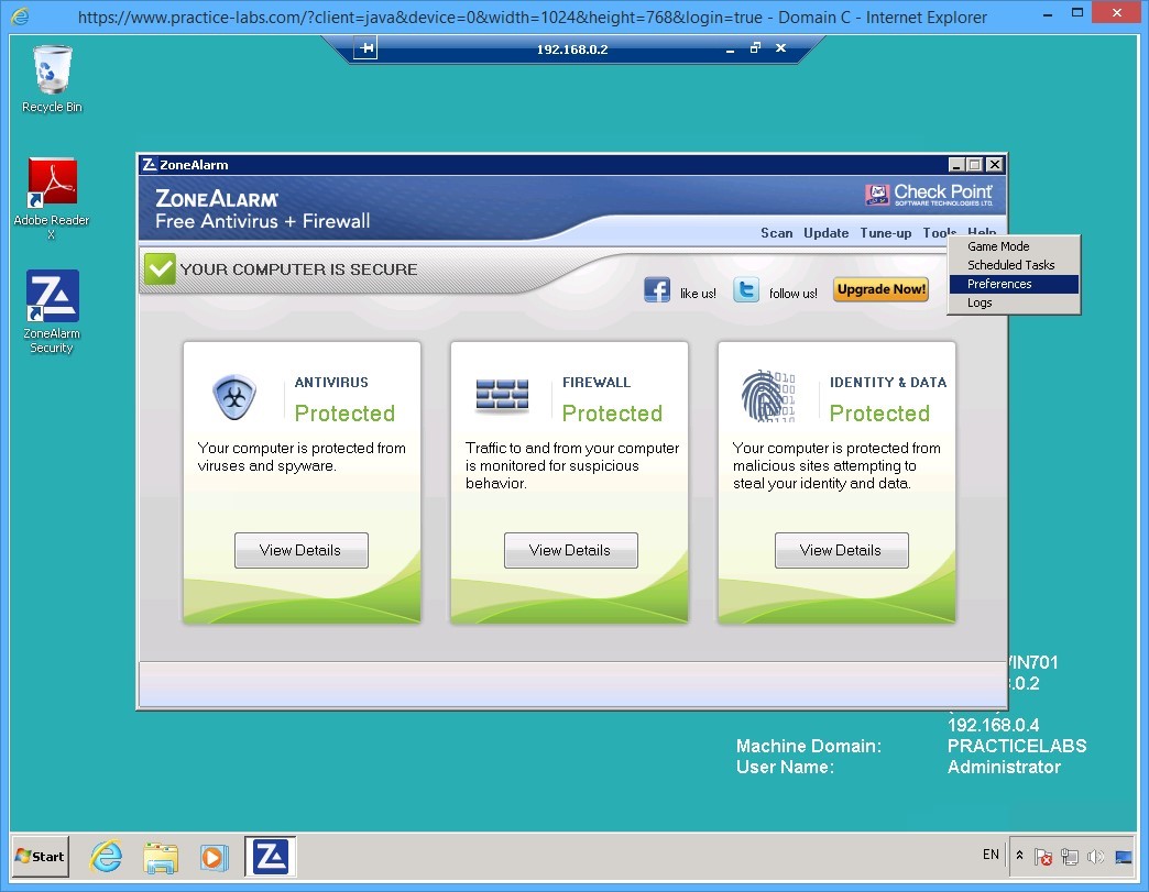 Practice Labs screenshot.